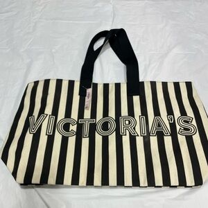 Victoria's Secret Black and Cream Striped Tote